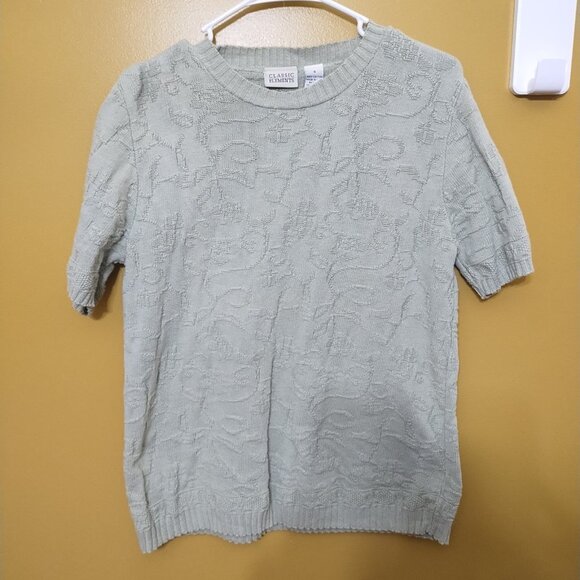 VTG 80s Classic Elements Short Sleeve Knit Cotton Sweater S Sage Green - Picture 1 of 4